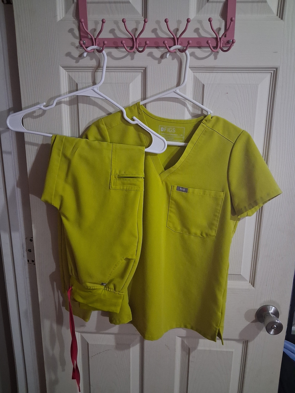 Figs Lime Green V-Neck Scrub Top and Matching Pants